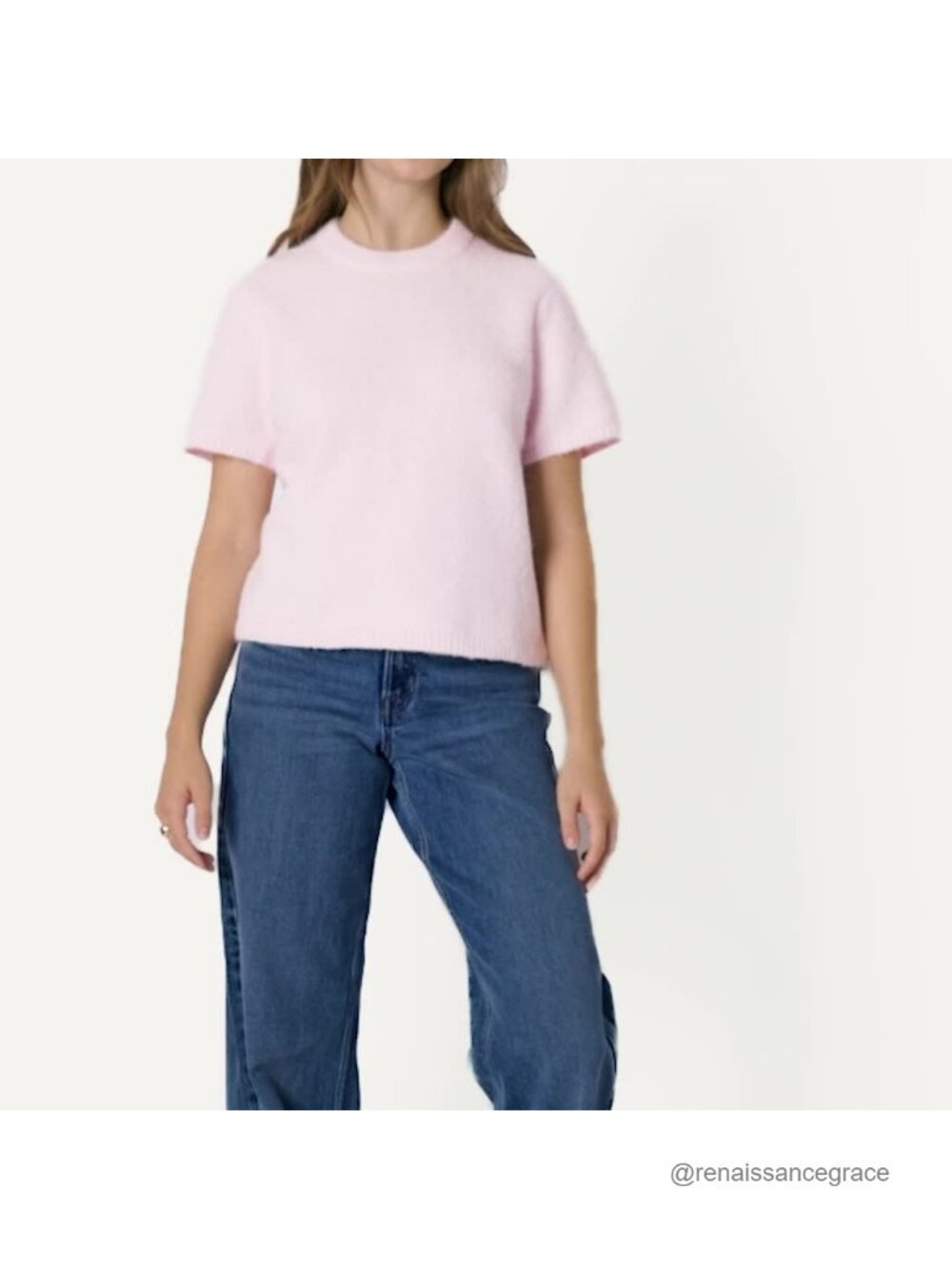 Relaxed Fit Faux Mohair Short Sleeve Sweater Top - Picture 6 of 6